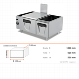 Gasbackofen unterbaufähig, 6,46 kW, 2x GN 2/1, 1200×620×550 mm, Serie 700 – Abmessungen