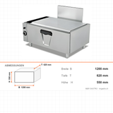 Gasbackofen unterbaufähig, 12,93 kW, 2x GN 2/1, 1200×620×550 mm, Serie 700 – Abmessungen