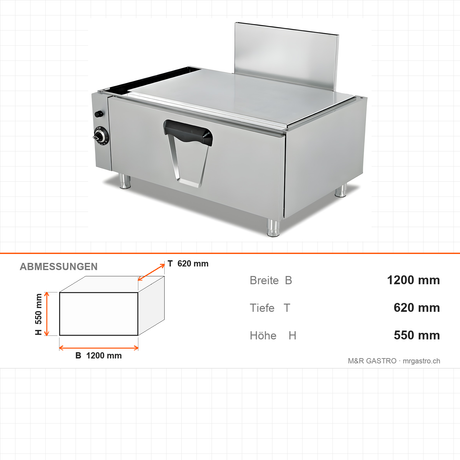 Gasbackofen unterbaufähig, 12,93 kW, 2x GN 2/1, 1200×620×550 mm, Serie 700 – Abmessungen