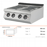 Elektroherd 4 Kochplatten, 9 kW, 400V, 800×730×300 mm, Serie 700 – Abmessungen