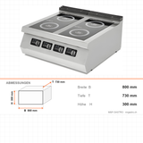 Induktionsherd 2 Kochzonen, 12 kW, 400V, 800×730×300 mm, Serie 700 – Abmessungen