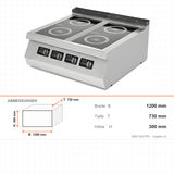 Induktionsherd 3 Kochzonen, 18 kW, 400V, 1200×730×300 mm, Serie 700 – Abmessungen