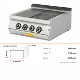 Elektroherd 4 Starkkochplatten russische Art, 11,2 kW, 400V, 800×730×300 mm, Serie 700 – Abmessungen
