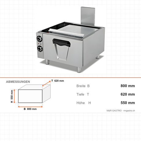 Elektrobackofen unterbaufähig, 9 kW, 2x GN 2/1, 400V, 800×620×550 mm, Serie 700 – Abmessungen