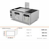 Elektrobackofen unterbaufähig, 9 kW, 2x GN 2/1, 400V, 1200×620×550 mm, Serie 700 – Abmessungen
