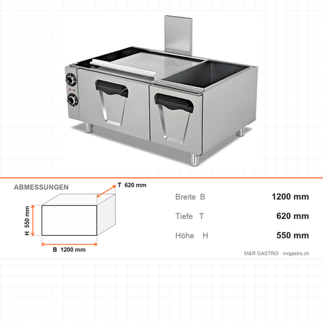 Elektrobackofen unterbaufähig, 9 kW, 2x GN 2/1, 400V, 1200×620×550 mm, Serie 700 – Abmessungen