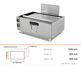 Elektrobackofen unterbaufähig, 15 kW, 2x GN 2/1, 400V, 1200×620×550 mm, Serie 700 – Abmessungen
