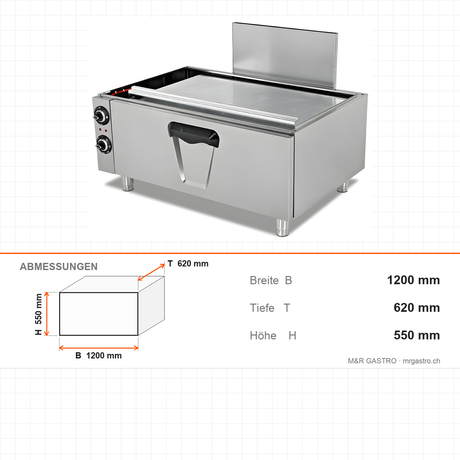 Elektrobackofen unterbaufähig, 15 kW, 2x GN 2/1, 400V, 1200×620×550 mm, Serie 700 – Abmessungen