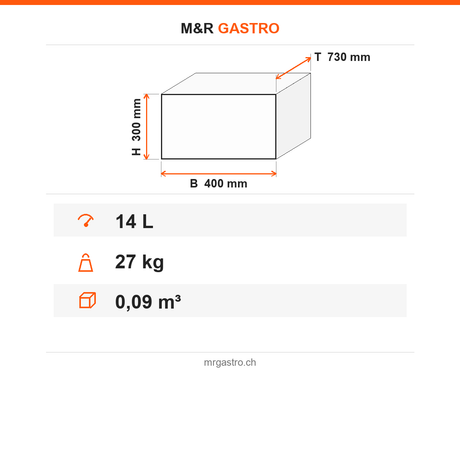 Elektro-Fritteuse 14 Liter, 400V, mit Ablasshahn, 400×730×300 mm, Serie 700 – Technische Daten