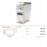 Elektro-Fritteuse 14 Liter mit Unterschrank, 10,5 kW, 400V, 400×730×850 mm, Serie 700 – Abmessungen