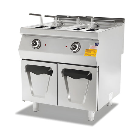 Elektro-Fritteuse 2x 14 Liter mit Unterschrank, 21 kW, 400V, 800×730×850 mm, Serie 700 – Produktbild
