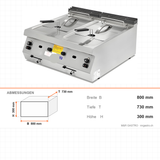 Gasfritteuse 2x 12 Liter, 8,67 kW, mit Ablasshahn, 800×730×300 mm, Serie 700 – Abmessungen