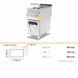 Gasfritteuse 16 Liter mit Unterschrank, 17,41 kW, 400×700×850 mm, Serie 700 – Abmessungen