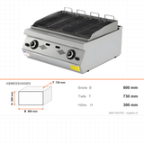 Gas-Dampfgrill, 11,6 kW, 2 Heizzonen, Gusseisenplatte, 800×730×300 mm, Serie 700 – Abmessungen
