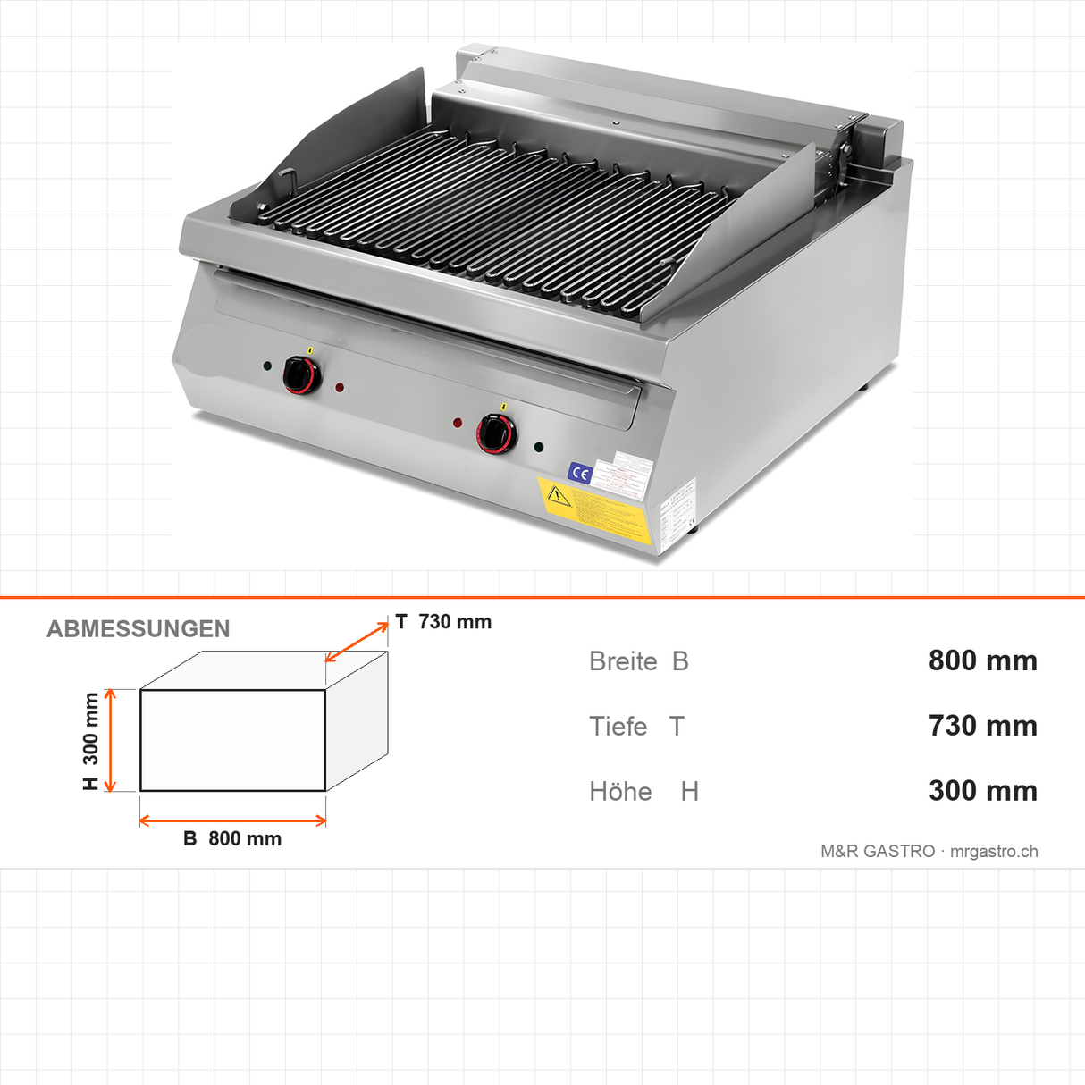Elektro-Dampfgrill, 8,75 kW, 400V, 800×730×300 mm, Serie 700 – Abmessungen
