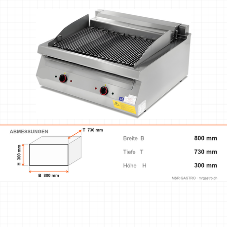 Elektro-Dampfgrill, 8,75 kW, 400V, 800×730×300 mm, Serie 700 – Abmessungen
