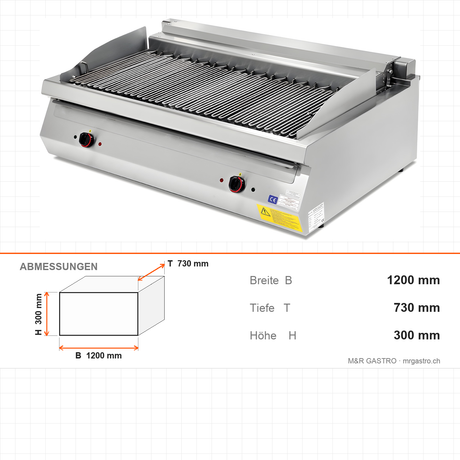 Elektro-Dampfgrill, 13,75 kW, 400V, 1200×730×300 mm, Serie 700 – Abmessungen