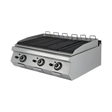 Gas-Lavasteingrill, 26 kW, 2 Heizzonen, Piezozündung, 1200×730×300 mm, Serie 700 – Produktbild