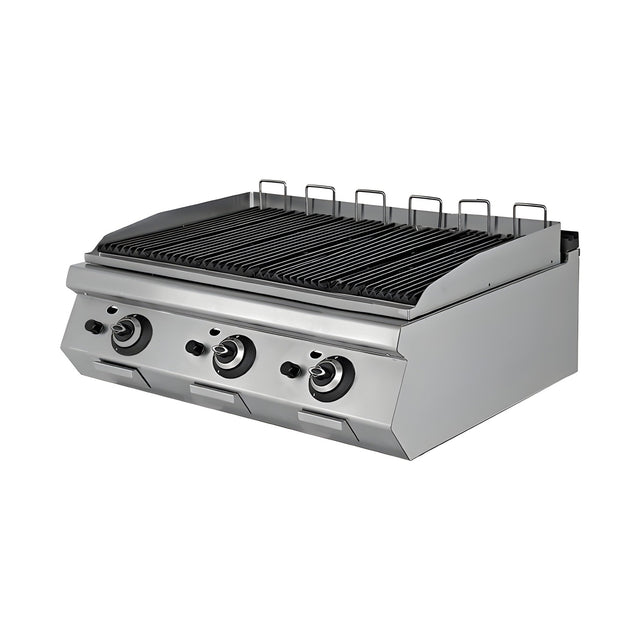 Gas-Lavasteingrill, 26 kW, 2 Heizzonen, Piezozündung, 1200×730×300 mm, Serie 700 – Produktbild