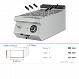 Elektro-Nudelkocher, 10,5 Liter, 10,5 kW, 400V, 400×730×300 mm, Serie 700 – Abmessungen