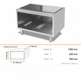 Unterbauschrank offen, Edelstahl, 1200×620×550 mm, Serie 700 – Abmessungen