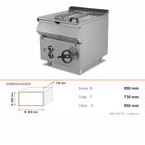 Elektro-Kippbratpfanne, 50 Liter, 9 kW, 400V, manuelles Hebesystem, 800×730×850 mm, Serie 700 – Abmessungen