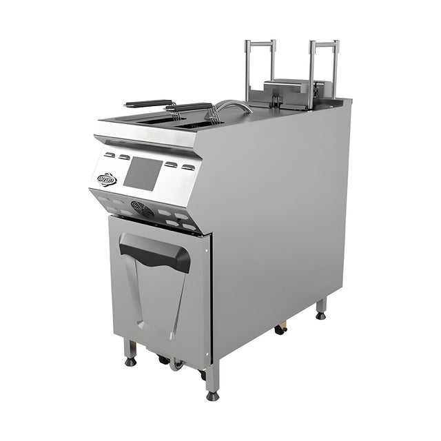 Elektro-Fritteuse, 25 Liter, 21 kW, Ölfiltersystem, Digitaldisplay, Edelstahl, 400×900×850 mm, Serie 900 – Produktbild