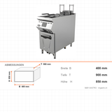 Elektro-Fritteuse, 25 Liter, 21 kW, Ölfiltersystem, Digitaldisplay, Edelstahl, 400×900×850 mm, Serie 900 – Abmessungen