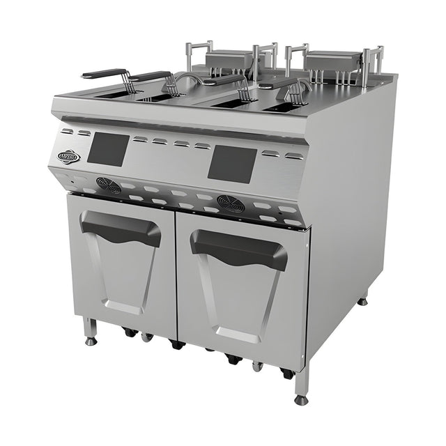 Elektro-Fritteuse, 2x 25 Liter, 42 kW, Ölfiltersystem, Digitaldisplay, Edelstahl, 800×900×850 mm, Serie 900 – Produktbild