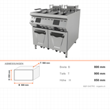Elektro-Fritteuse, 2x 25 Liter, 42 kW, Ölfiltersystem, Digitaldisplay, Edelstahl, 800×900×850 mm, Serie 900 – Abmessungen