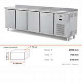 Kühltisch, 4 Türen, 700 L, 2550×700×850 mm, Serie 700 – Abmessungen