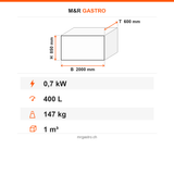 Tiefkühltisch, 3 Türen, 400 L, 2000×600×850 mm – Technische Daten