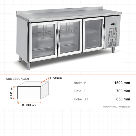 Kühltisch, 2 Türen, 300 L, 1500×700×850 mm – Abmessungen
