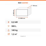 Kühltisch, 3 Türen, 500 L, 2000×700×850 mm – Technische Daten