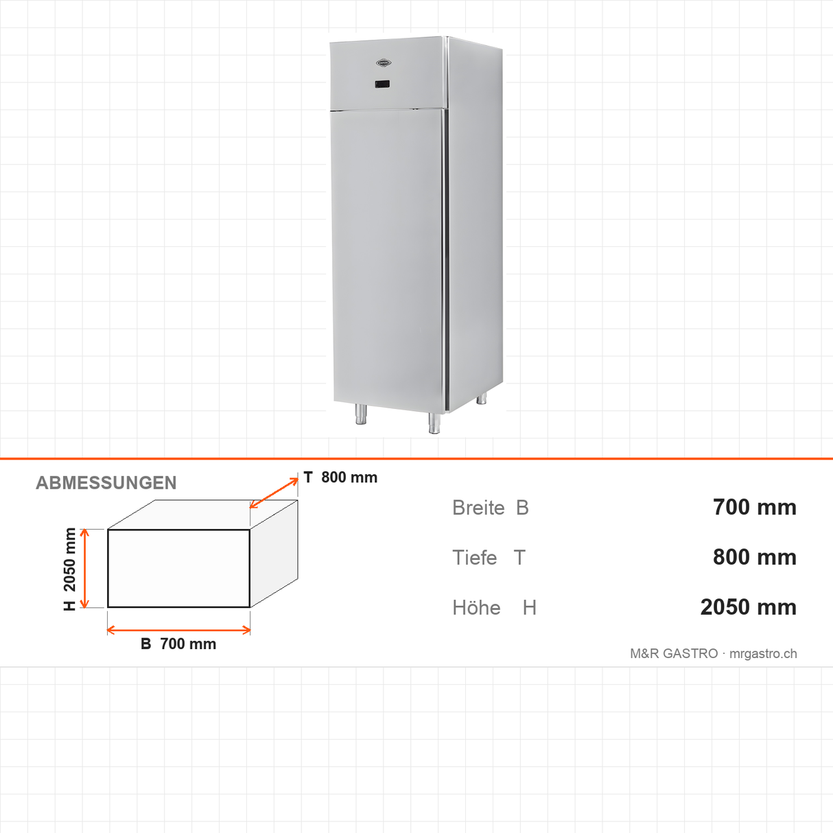 Gastrokühlschrank, 1 Tür, 700 L, 700×800×2050 mm – Abmessungen