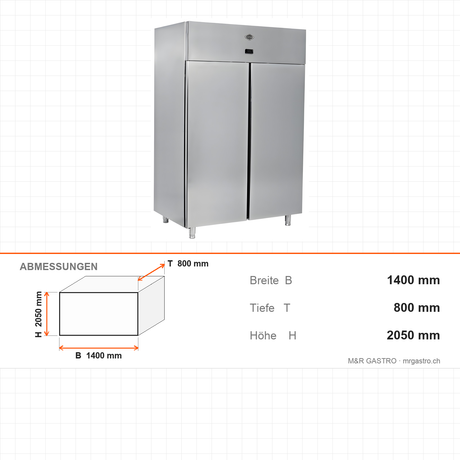 Gastrokühlschrank, 2 Türen, 1400 L, 1400×800×2050 mm – Abmessungen