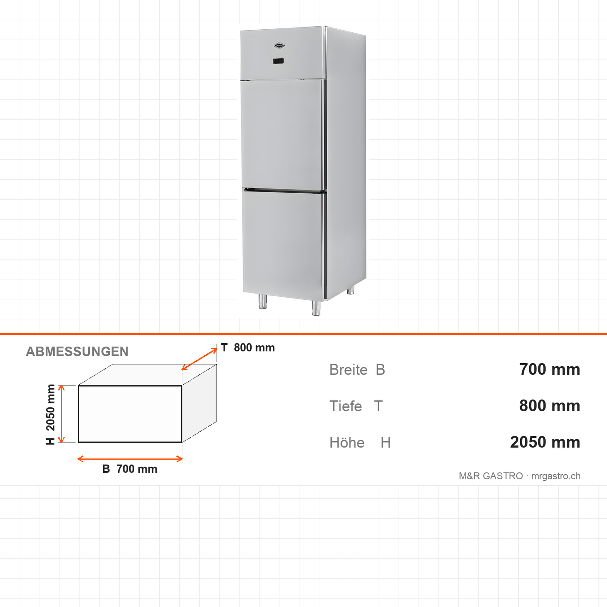 Tiefkühlschrank, 2 Türen, 700 L, 700×800×2050 mm – Abmessungen