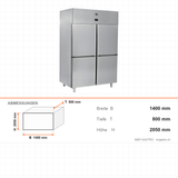 Tiefkühlschrank, 4 Türen, 1400 L, 1400×800×2050 mm – Abmessungen