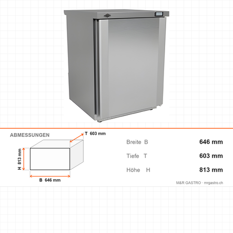 Tiefkühltisch, 1 Tür, 140 L, 646×603×813 mm – Abmessungen