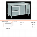 Kühltisch, 2 Schubladen, 1 Tür, 300 L, 1500×700×850 mm – Abmessungen