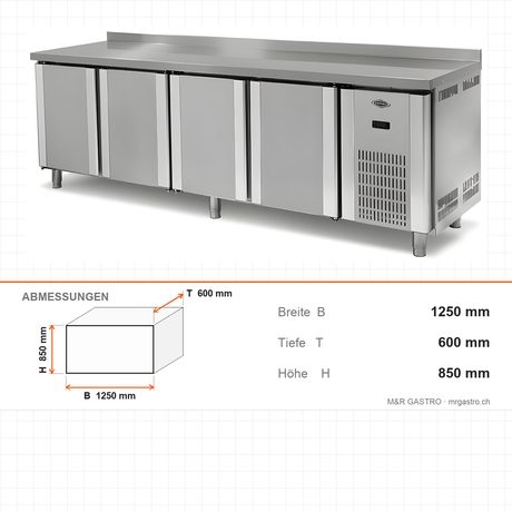 Tiefkühltisch, 2 Türen, 175 L, 1250×600×850 mm – Abmessungen