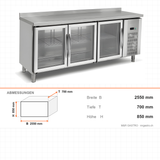 Kühltisch, 4 Türen, 700 L, 2550×700×850 mm, Serie 700 – Abmessungen