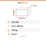 Unterbau-Tiefkühltisch, 8 Schubladen, 8x1/1 200 GN, 2400×700×600 mm – Technische Daten