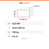 Unterbaukühltisch, 3 Schubladen, 6x2/3 200 GN, 2000×600×600 mm – Technische Daten