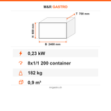 Unterbaukühltisch, 4 Schubladen, 8x1/1 200 GN, 2400×700×600 mm – Technische Daten
