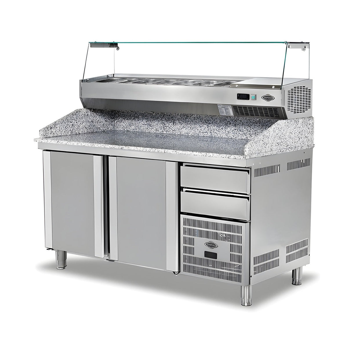 Pizzakühltisch Granit, 2 Türen, 300 L, 1500×800×850 mm – Produktbild
