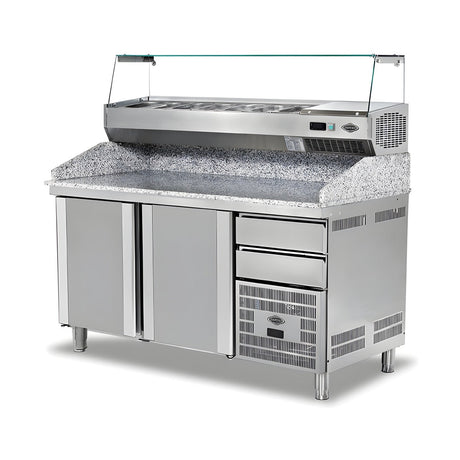 Pizzakühltisch Granit, 2 Türen, 300 L, 1500×800×850 mm – Produktbild