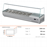 Kühltresen Salatbar, statische Kühlung, 9x GN 1/4, digitale Temperaturanzeige, 0/+5 °C, 2000×350×500 mm – Abmessungen