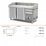 Pizzakühltisch Granit, 3 Türen, 500 L, 2100×800×1020 mm – Abmessungen