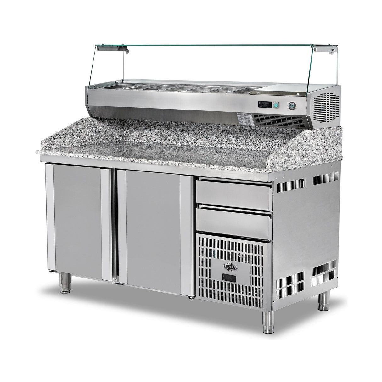 Pizzakühltisch Granit, 2 Türen, 300 L, 1600×800×1020 mm, Salatbar – Produktbild